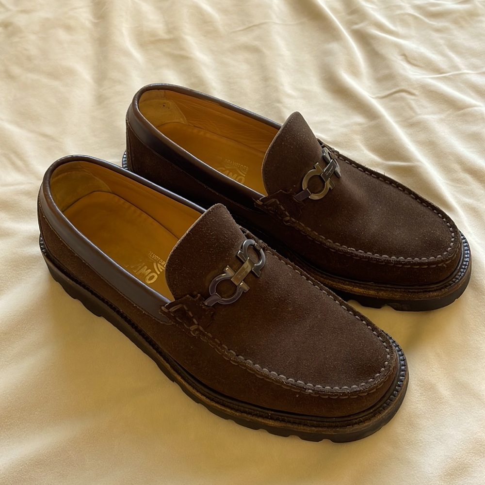 Salvatore Ferragamo mens brown suede shoes